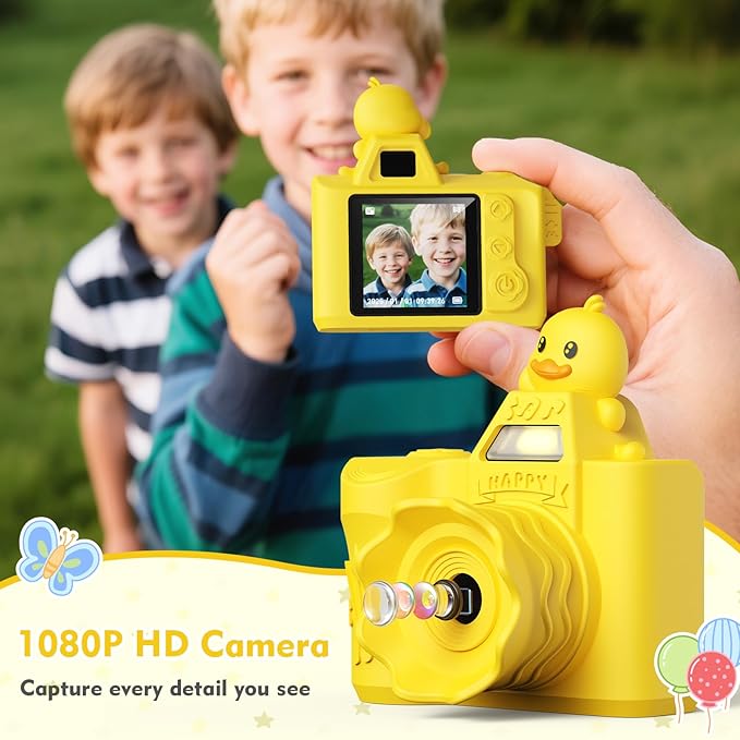 Mini Keychain Camera,Maxmango 1080P HD Video-1.3'' & 64G Screen Tiny Retro Vintage Digital Camera with Cartoon Protective Case,Christmas Birthday Toy Gifts for 3 4 5 6 7 8 9 10 Year Old Girl Boy Kids
