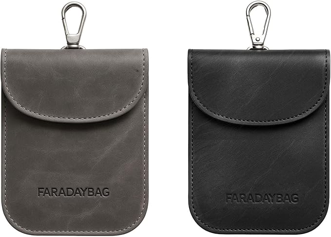 Faraday Key Fob Protector - Real Leather Premium Signal Blocking Pouches - RFID Blocking Car Key Security Shield