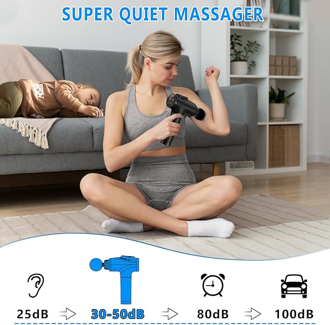 Massage Gun, Muscle Massage Gun for Athletes Handheld Electric Deep Tissue Back Massager, Percussion Massage Device for Pain Relief with 30 Speed Levels 9 Heads Black