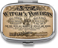 Metal 2 Compartment Pill Organizer Travel Friendly Portable Compact Box to Hold Vitamins/Tylenol/Fish Oil/Supplements/Tablet (Vintage Witch's Powders), 1.97 x 0.79 x 0.39 Inch, 1.0 Count