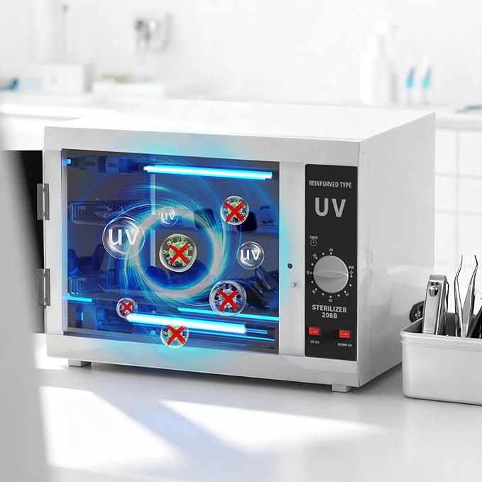 12L Nail Tools Cleaning Machine, Professional Dual Lamps System Cabinet with Digital Timer for Salon, Spa, Beauty, Barber & Home Metal Tools