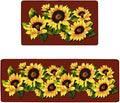 Anti Fatigue Kitchen Rugs Set of 2, Sunflower Kitchen Mats for Floor, Sunflower Kitchen Decor, Anti-Slip and Anti-Fatigue Foam Standing Mat, 17x30 Inch Sink Mat+17x47 Inch Runner Rug Brown