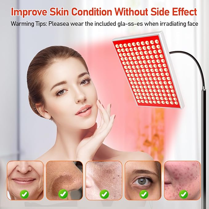 Red Light Therapy for Face and Body – 150 LED, 660nm Red & 850nm Near Infrared Lamp with Adjustable Stand, Dual Wavelength for Skin, Muscle & Joint Recovery | Home & Professional Use