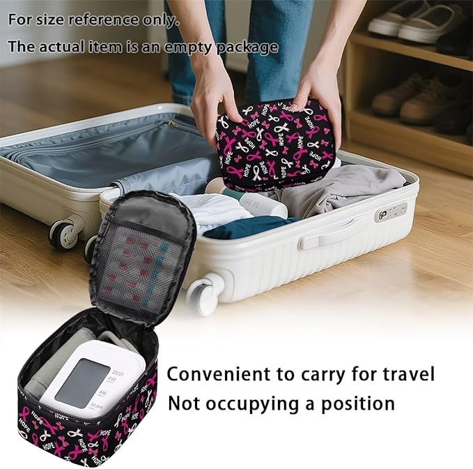 Breast Cancer Awareness Carrying Case Compatible with Blood Pressure Monitor Ribbon Print Home Blood Pressure Monitor Case Travel Storage Organizer Bag