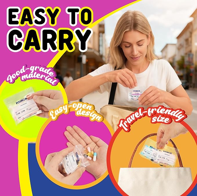 600 Pack Pill Bags for Travel with BPA Free Clear Design, Pill Pouches with Write-On Label Area, Medicine Pouch with Zipper Seal, Waterproof Med Bags for Supplements, Pill Baggies for AM PM
