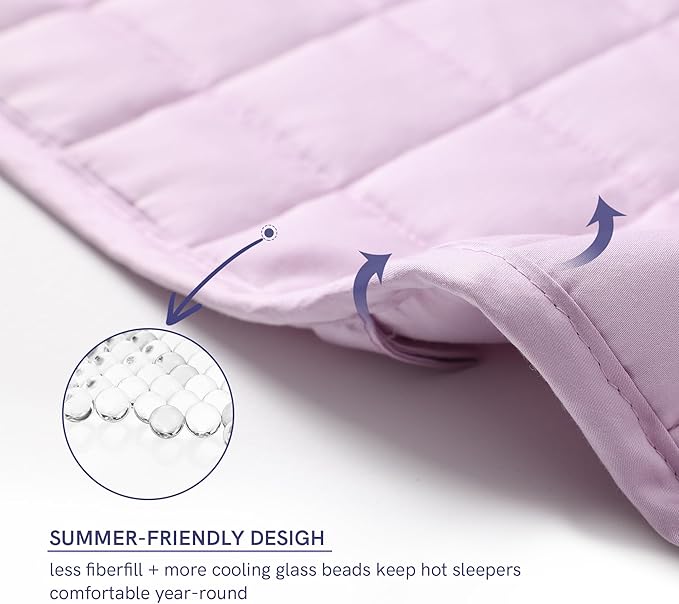 YnM Exclusive Weighted Blanket, Organic Long Stapled Cotton with Glass Beads, Bed Blanket for One Person of 190lbs, Ideal for Queen/King Bed (60x80 Inches, 20 Pounds, Lavender)