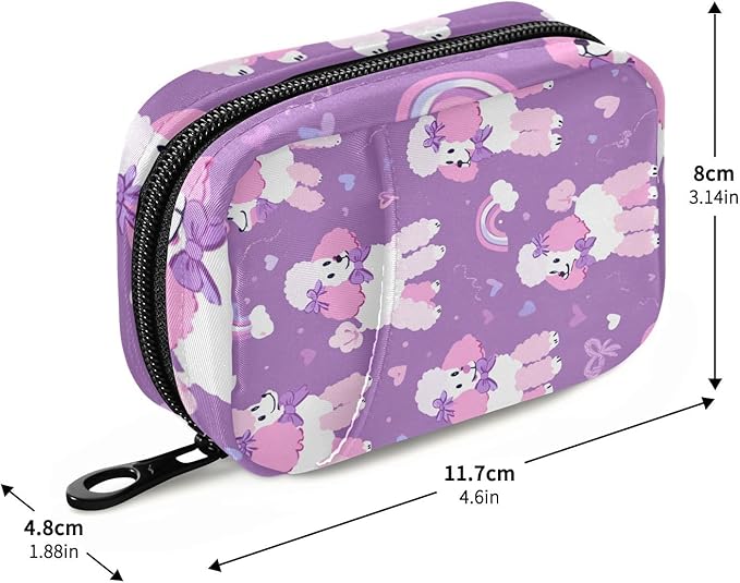 Purple Poodles Hearts Ribbons Rainbows Travel Pill Organizer Case Box Container Weekly Portable Vitamin Medicine Holder Storage Bag with Zipper Removable