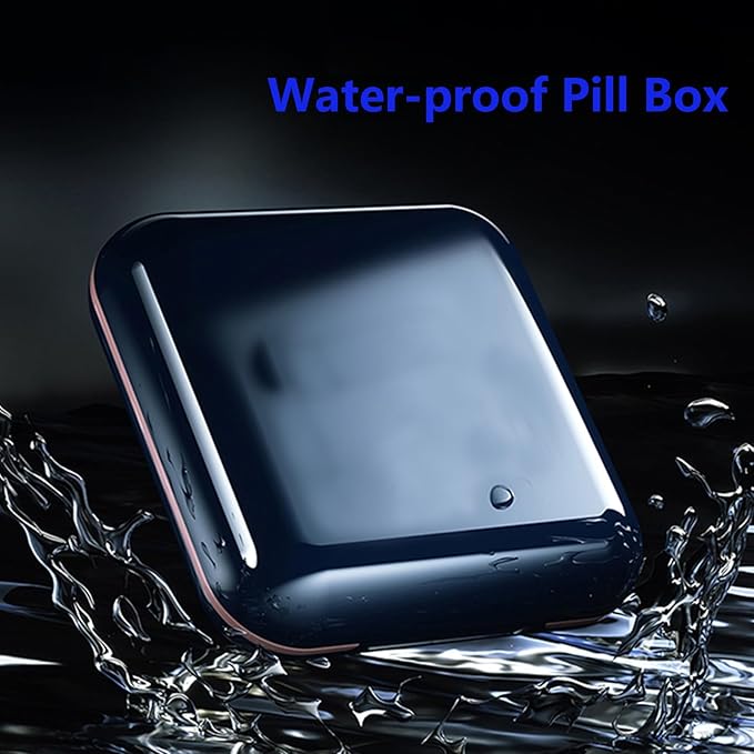 Small Pill Box Waterproof Travel Pill Case Portable Daily Pill Container Pill Holder Purse 4 Compartments Pocket Compact Medicine Organizer for Vitamin,Fish Oils,Supplements,Medication (Blue)