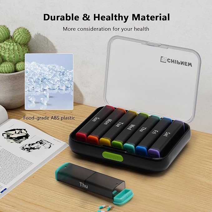 Pill Organizer 2 Times a Day - CHIPNEW Food Grade & Waterproof Medicine Organizer -7 Day Large Detachable Travel Pill Box-Pill Container, Holder for Supplements, Vitamins, and Medications(Black)