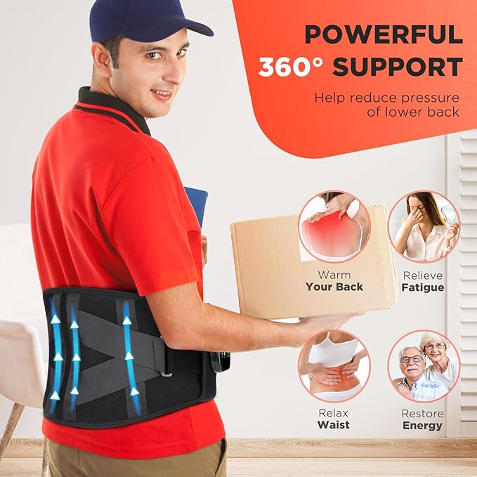 Cordless Heating Pad with Massager for Back, FSA Eligible Items List, Portable Lower Back Massager, Electric Heat Pad for Cramps, HSA Approved Products Only