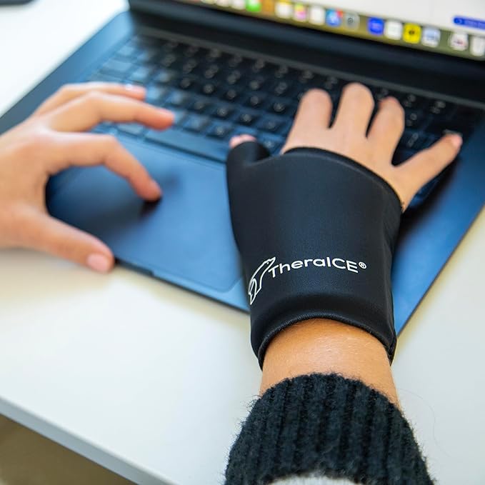 TheraICE Wrist Ice Pack Wrap Thumb Brace for Either Hand for Hot & Cold Therapy - Reusable Soft Gel Glove for Injuries, Carpal Tunnel, Arthritis, De Quervain's Tenosynovitis - Fits Most Women - S/M