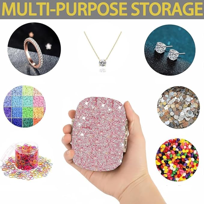 Daily 6 Compartments Pill Box Container Bling Diamond for Purse Medicine Container Holder for Women Travel Kit Medicine (AB Pink)