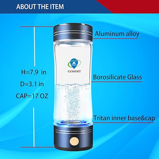 Hydrogen Water Bottle Maker Machine Hydrogen Water Generator Ionizer with SPE and PEM Technology (Dull Black)