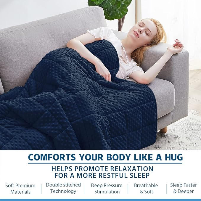 Weighted Blanket Twin 12lbs for Adult(48"×72",Navy Blue) Breathable Soft Minky Weighted Throw Blanket for All Season,Heavy Blanket with Premium Glass Beads
