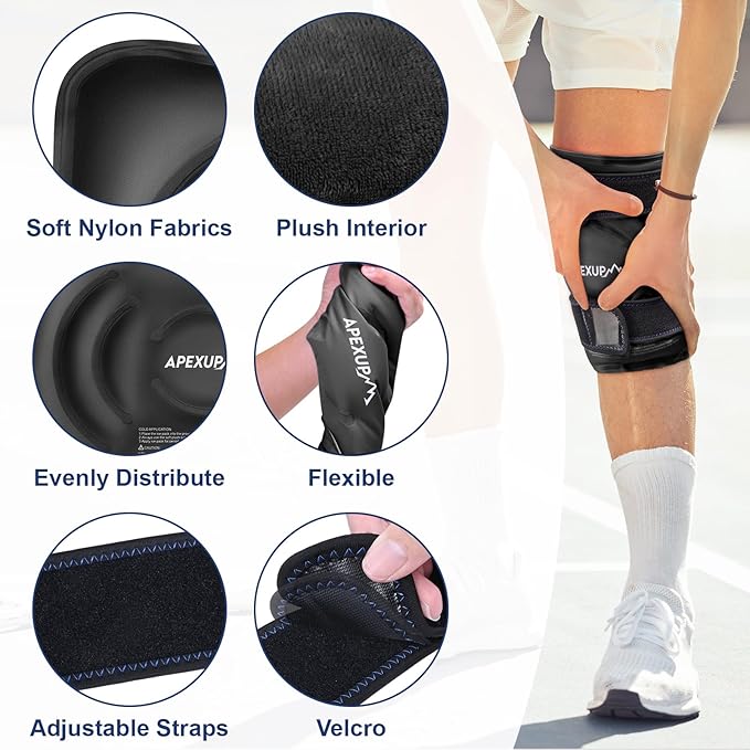 APEXUP Ice Pack for Knee Pain Relief, Large Reusable Wrap After Surgery, Flexible Gel Cold Pack for Injuries, Pain Relief for Back, Shoulder, Elbow, Ankle and Leg (Black, XXL, 1PK)