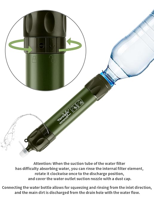 Tentock Portable Water Filter Straw for Camping & Survival, 0.01 Micron Personal Water Purifier with Syringe for Backpacking & Emergency, 2000L Capacity