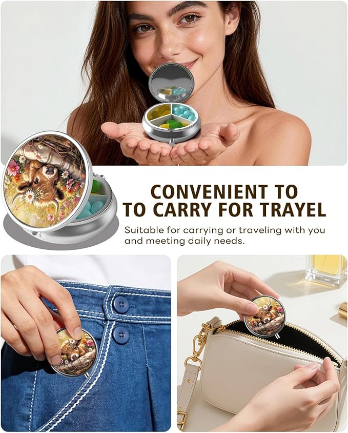 LRITER Pill Case, Portable Travel Pill Box, Pillbox Organizer, Cute Small Medicine Storage Container, Purse Accessories for Women, Men (Calf)