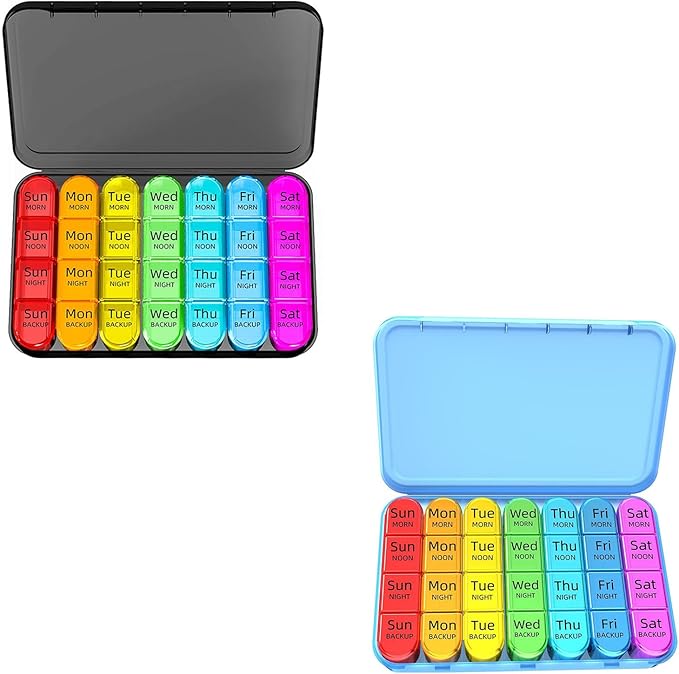 Odaro Weely Pilll Organizer 4 Times A Day Color and Blue - 2 Pack