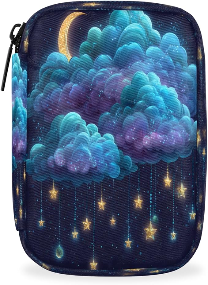 Stars Clouds Moon Pill Case Everyday Travel, 7 Day Weekly Medicine Pill Box Compact Portable Pills Bottle Organizer with Zipper for Daily Vitamin Medicine Holder Bottle Organizers Bag