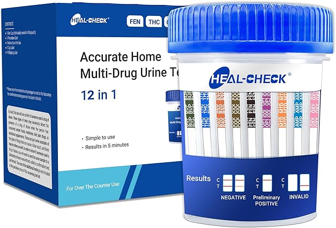 [1 Pack] 12 Panel Multi Drug Test Kit with Fentanyl (Fen/FYL), HEAL-CHECK Professional Drug Urine Test Cup for Workplace, Rehab & Home Use –THC, COC, AMP, MET/mAMP, BZO, MTD, BUP, MDMA, OXY, PCP, OPI