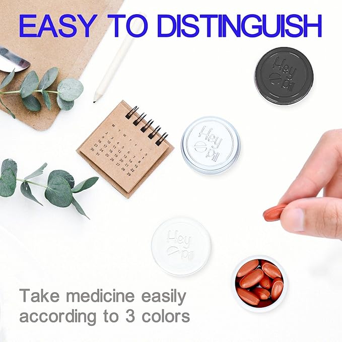 Extra Small Pill Box for Purse (3 Pack), ADHYRO Aluminum Mini Pill Case, Daily Portable Lightproof Pill Organizer to Hold Vitamins, Fish Oils, Supplements (Black Silver White)