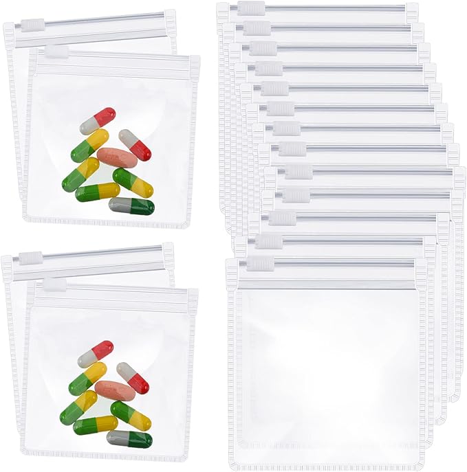 Zonon 48 Pieces Pill Pouch Bags Zippered Reusable Pill Baggies Clear Plastic Bags Self Sealing Travel Medicine Organizer Storage with Slide Lock for Cod Liver Oil, and Small Items