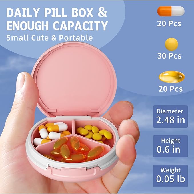 Serfeymi Small Pill Case for Purse, Unique Artistic Patterns Travel Pill Box with 4 Compartments, Portable Mini Pill Organizer for Pocket, Decorative Pill Container for Purse - White(Deer)