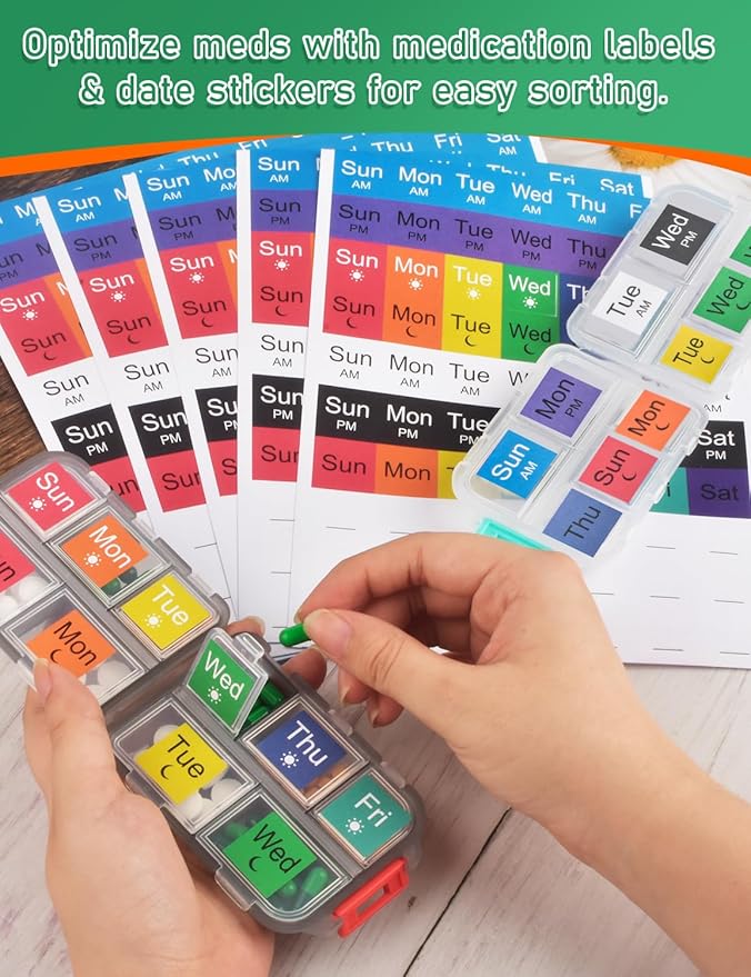 700 Pcs Medicine Labels Stickers for Pill Organizers DIY Pocket Pharmacy Labels & Medicine Reminder Stickers, Week Morning Evening Medication Instruction Labels for Pill Case Planners