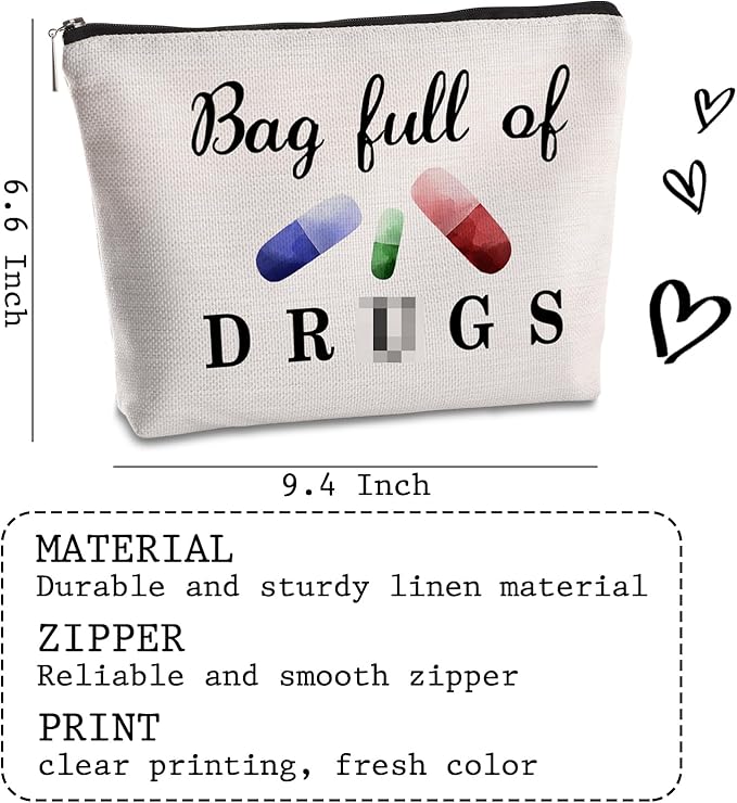 Funny Pill Medicine Bags Nurse Practitioner Gifts for Women Travel Cosmetic Bag Full of Pill Patient Birthday Gifts Storage Multi function Pouch