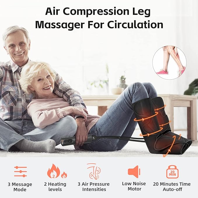 SHINE WELL Leg Massager with Heat and Compression, Legs Massage for Circulation and Pain Relief, Foot and Calf Massager for Swelling, Heated Air Compression Machine, Wellness Gift for Mom Dad