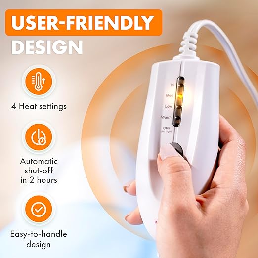 TheraCare Electric Heating Pad | Dry Heat Therapy | 4 Adjustable Heat Settings | 12" x 15" | Comfortable, Soft & Durable