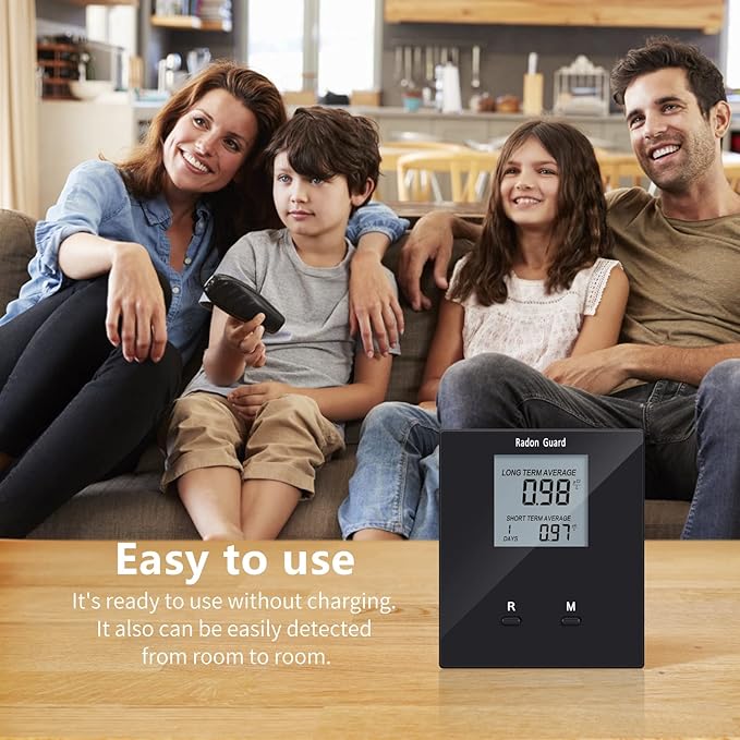 Home Radon Detector, Portable Radon Tester, Long and Short Term Monitor, Monitor Your Home Radon Level, Prevent Radon Exceed, Powered by Rechargeable Battery, Black