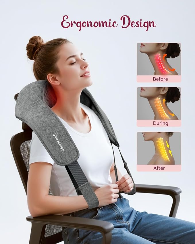 Cordless Neck Massager for Pain Relief Deep Tissue, Kneading Shiatsu Neck and Shoulder Massager with Heat,Cordless Massager for Back and Shoulder Pain, Gifts for Women Men Home Office Christmas