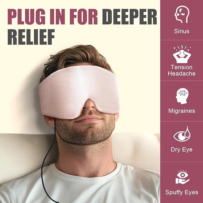 Heated Eye Mask for Dry Eyes and Sinus Pressure Relief, Ultra Soft Face Heating Pad for Tension Headache Relief Pink