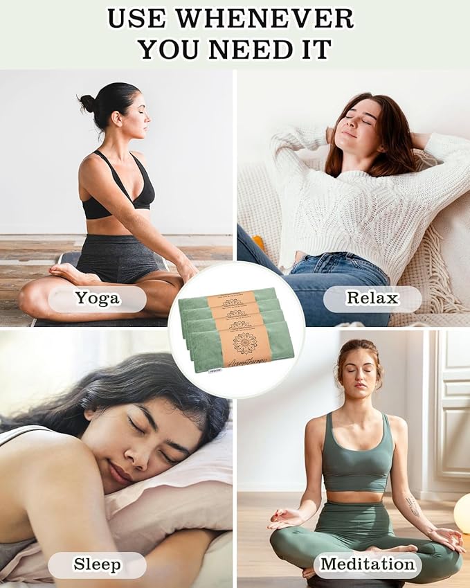 Eye Pillow for Sleeping, Headache Relief, Sinus Pressure, Weighted Eye Mask for Relaxation, Yoga, Moist Heat Eye Compress, Meditation Accessories, Lavender Gift Set for Women (Velvet Green 4 Pack)
