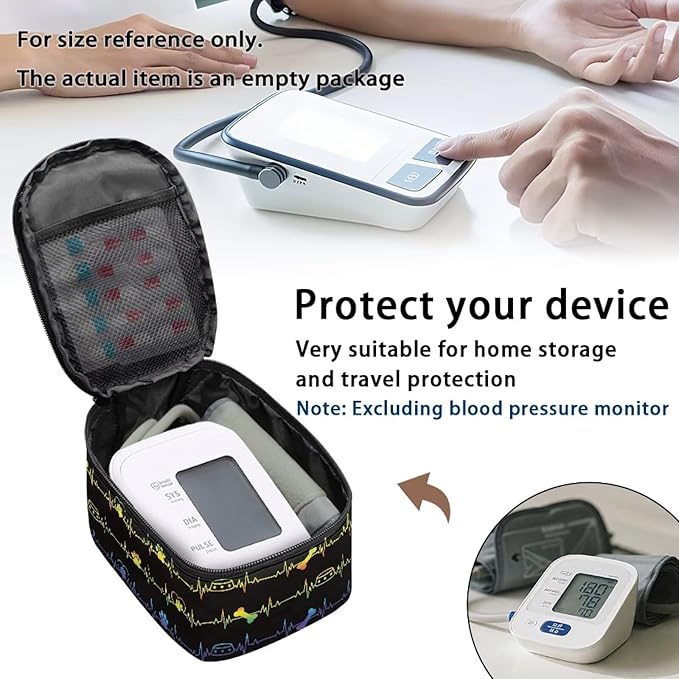 Compact Storage Organizer Bag for Blood Pressure Monitor Heartbeat Print Home Blood Pressure Monitor Case Portable Travel Health Accessories Pouch