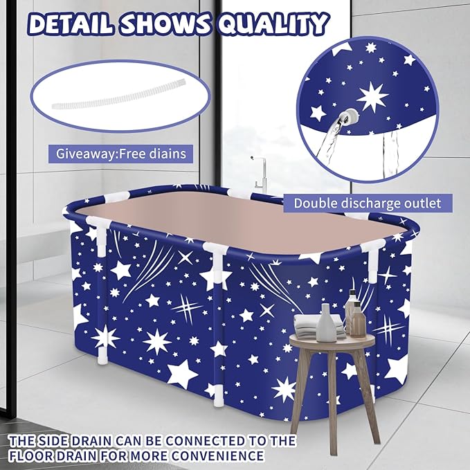 Portable Foldable Bathtub,Foldable Soaking Bathtub for Adults, Freestanding Bathtubs, Hot Bath Tub, Ice Bath, Family Bathroom SPA Tub 47.2x19.7x21.7inch (Star)