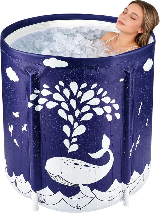 STARBRILLIANT Portable Foldable Bathtub, Collapsible Adult Travel Bath Tub for Camping, Home & Spa, Space-Saving Storage, Durable PVC Material (Whale, 27inch)