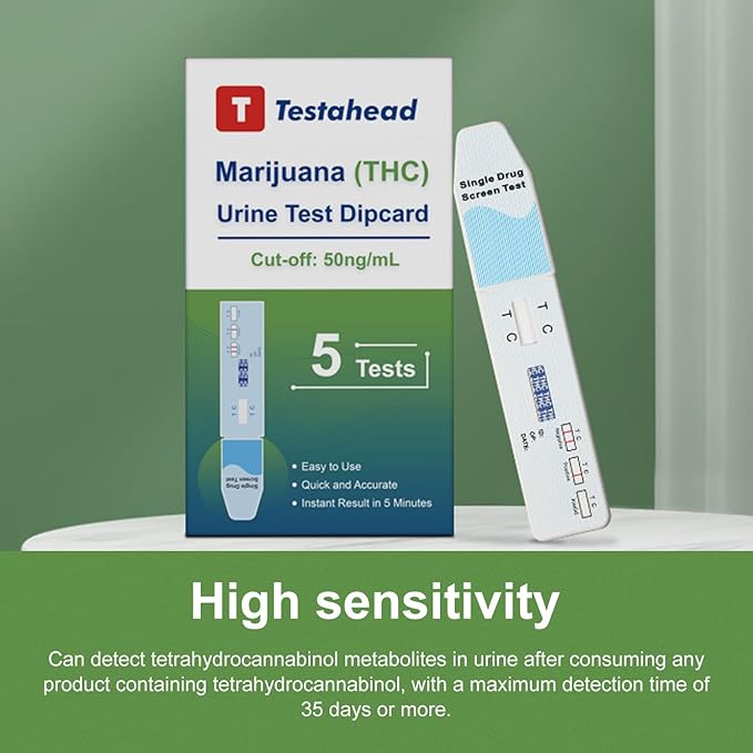 THC Drug Test Kit –5 THC Test Strips for Urine – Fast & Accurate Marijuana Detection for Home or Workplace – Easy to Use, Results in 5 Minutes