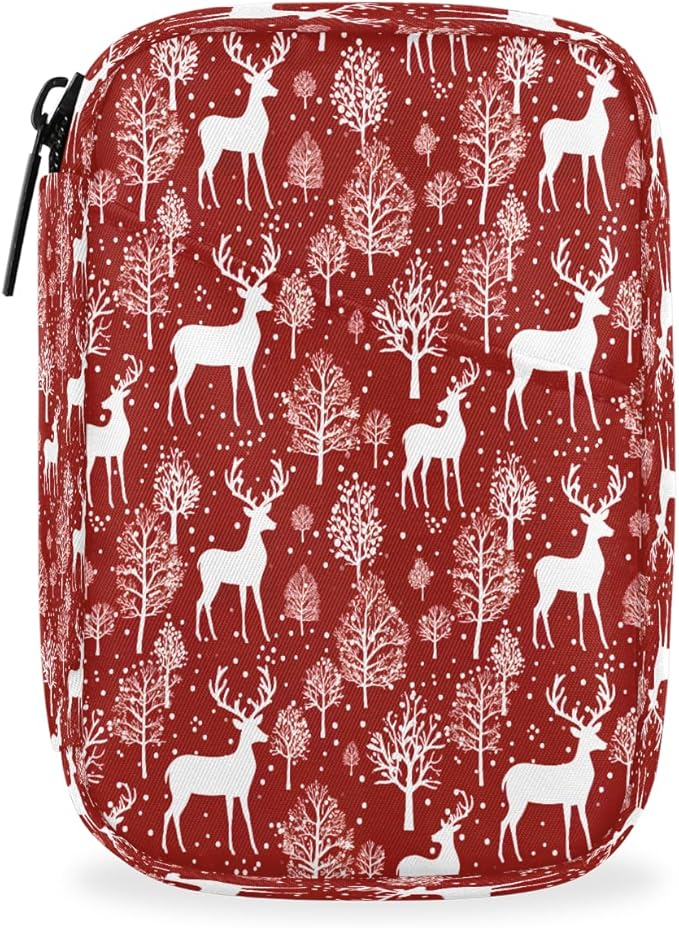 Christmas Deer Pill Case Everyday Travel, 7 Day Weekly Medicine Pill Box Compact Portable Pills Bottle Organizer with Zipper for Daily Vitamin Medicine Holder Bottle Organizers Bag