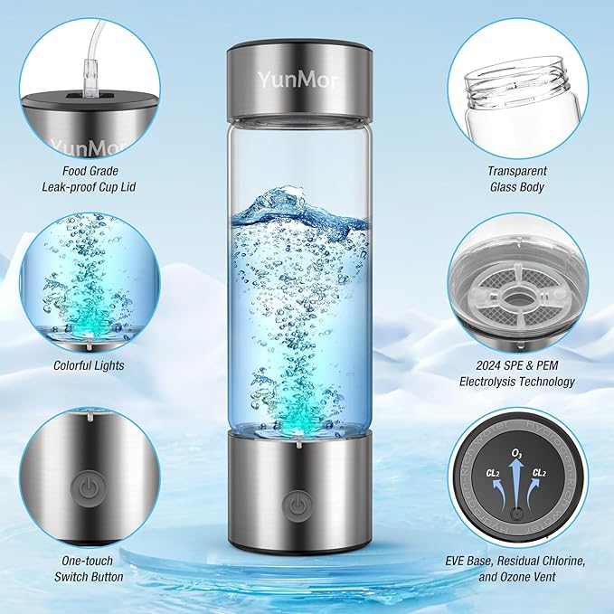Hydrogen Water Bottle & Hydrogen Water Tablets Alternative – 2800ppb SPE/PEM Tech, 3-Min Electrolysis, Inhalable H2 for Home, Office, Fitness & Daily Hydration