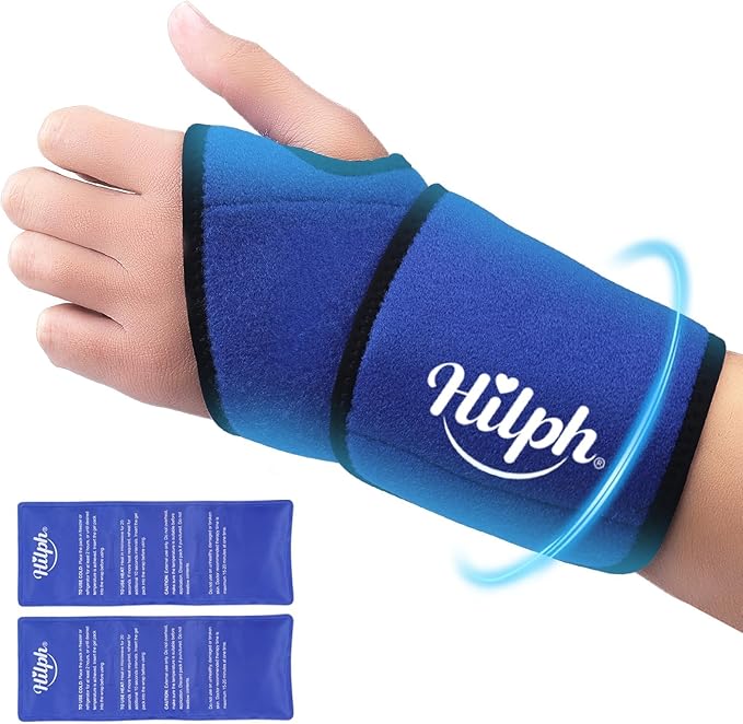 Hilph Wrist Ice Pack Wrap, Reusable Wrist Brace with 2 Gel Hot Cold Compression Packs for Injuries, Hand Ice Pack for Carpal Tunnel, Rheumatoid, Tendonitis, Swelling, Blue