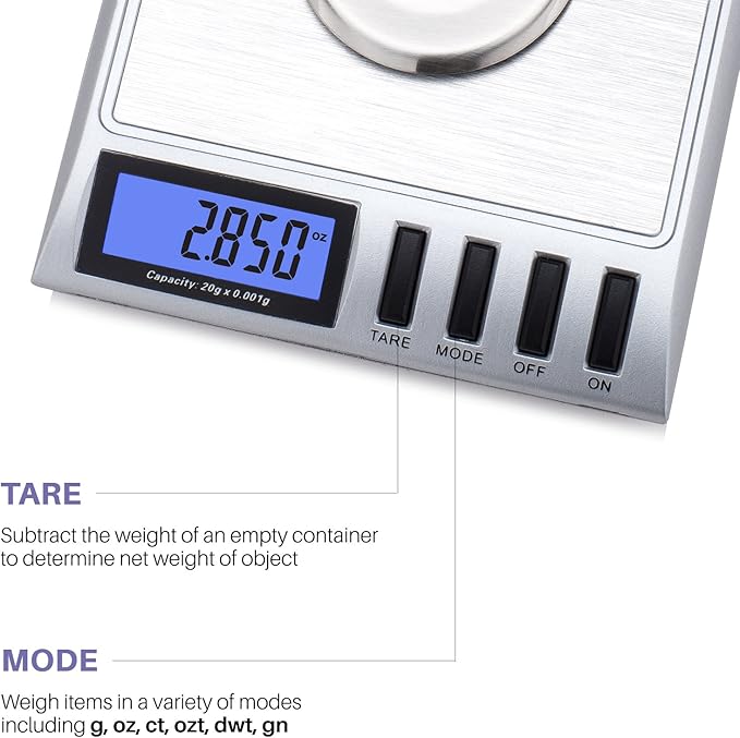 Smart Weigh GEM20-20g x 0.001 Grams, High Precision Digital Milligram Jewelry Scale, Reloading, Jewelry and Gems Scale, Calibration Weights and Tweezers Included