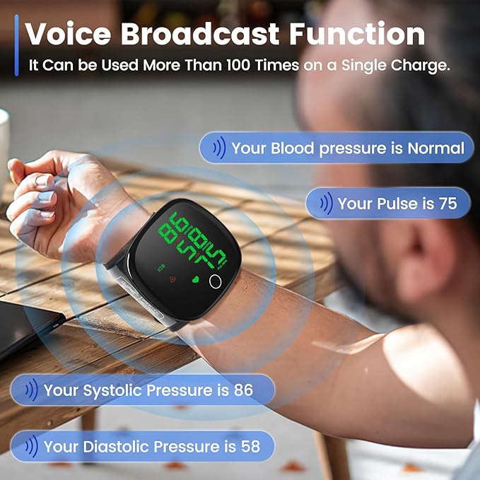 Digital Wrist Blood Pressure Monitor, Automatic BP Machine Large Tri Backlit Screen Rechargeable Pluse Rate Monitoring Meter Wrist Blood Pressure Monitor for Home Use,99X2 Reading Memory