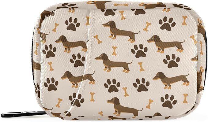 Dog Paw Dachshund Pill Case, Portable Weekly Travel Pill Box Bag Container 7 Days Pill Organizer Vitamin Supplement Holder with Zipper for Family Business