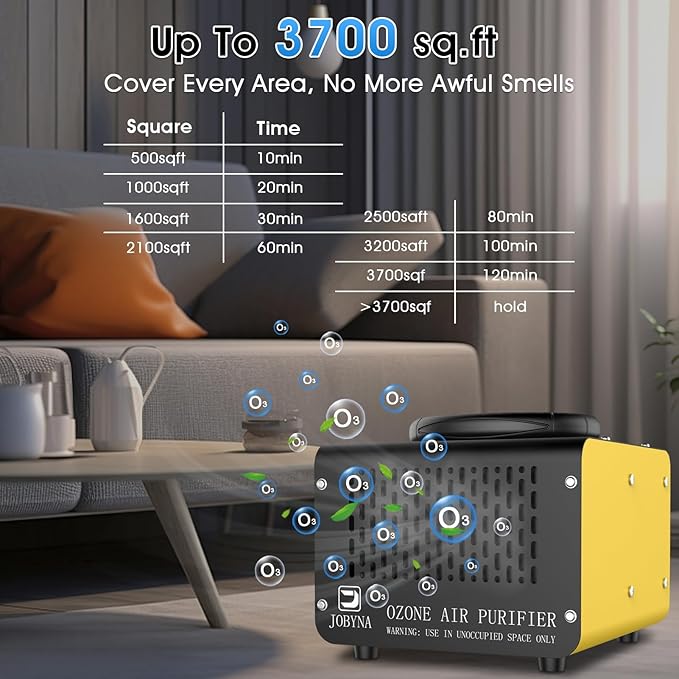 JOBYNA Ozone Generator Water Air, 28,000mg/h Air Mode & 500mg/h Water Mode Ozone Air purifier, High Capacity Home & Industrial & Commercial Ozone Machine for Car, House, Room, Smoke, and Pets
