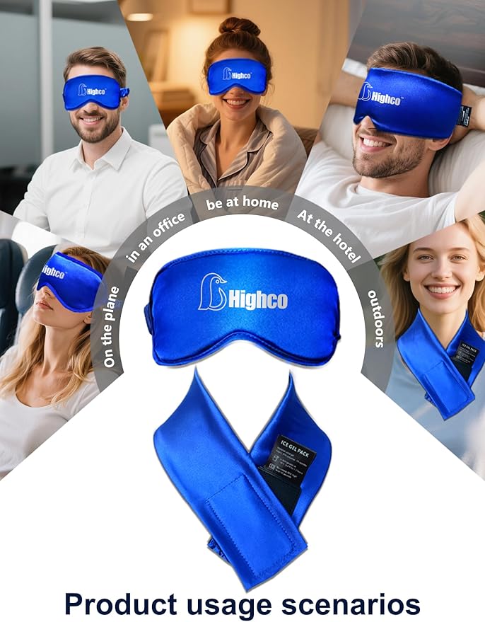 2PCS Cooling Eye Mask and Neck Ice Wrap,Cold Gel Eye Ice Pack for Sleep,Cooling Mask for Eyes,Reusable Ice Eye Patch Cold Compress for Puffy Eyes,Headache,Dark Circles,Migraines Relief,Blue