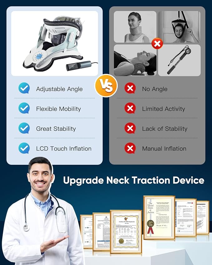 Cervical Neck Traction Device: Neck Stretcher for Cervical Pain Relief, Electric Air Pump with 3 Power Traction, Built-in 8 Airbag, Improved Stretcher for Neck Decompression and Neck Tension Relief