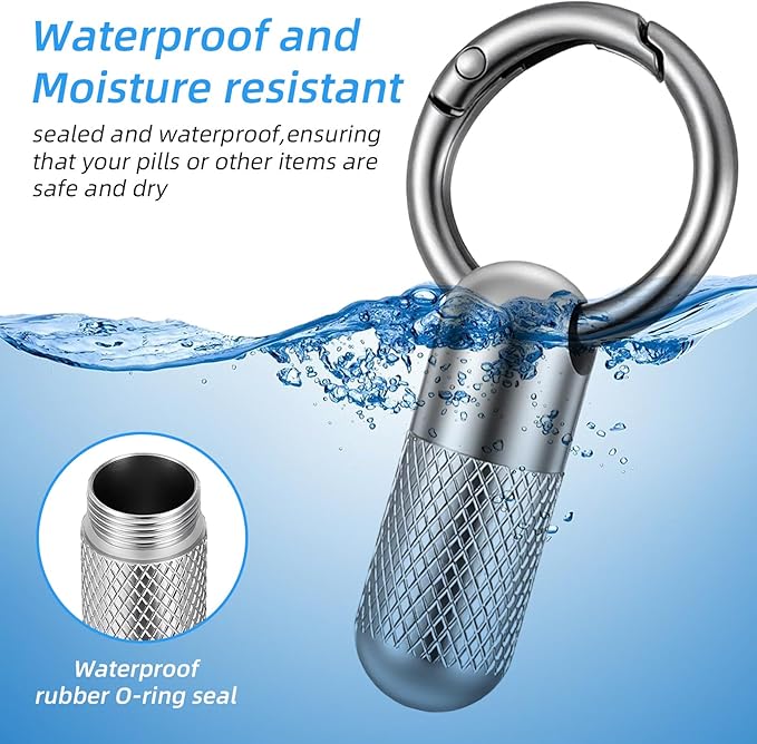 Keychain Pill Holder Small Pill Case Keychain Mini Metal Medicine Organizer Container Waterproof Portable Carabiner Clip Emergency Medicine Bottle for Outdoor Camping Travel Purse Pocket