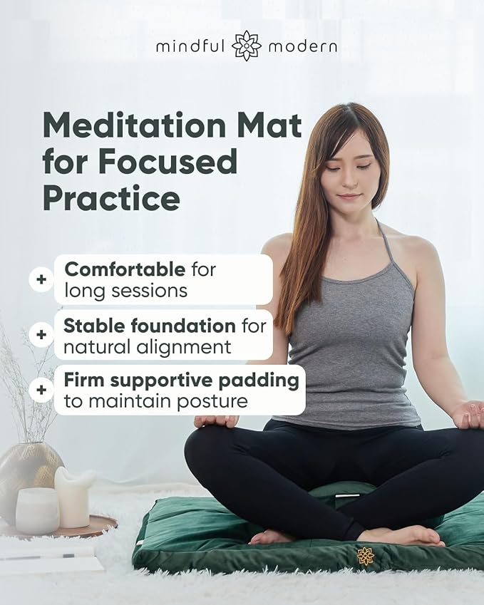 Mindful & Modern Zabuton Meditation Mat - Cotton Filled Yoga and Meditation Pad - Zabuton Meditation Cushion for Kneeling and Sitting Support - Large Rectangular Sitting Floor Pillow for Bench or Zafu